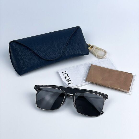 NEW Loewe LW40006U 20A Metal Black Leather Grey Aviator Unisex Sunglasses main image 9